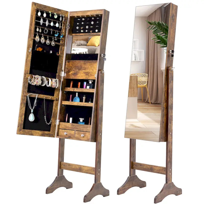 Armoire à bijoux simple et élégante avec miroir et éclairage LED