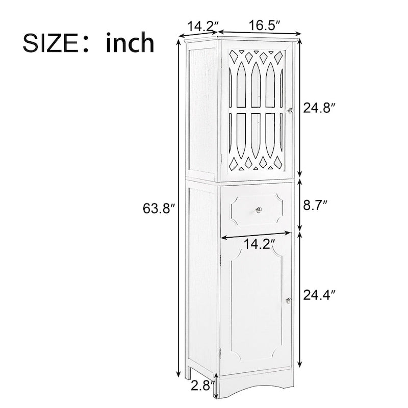 Meuble de rangement de salle de bain blanc sur pied avec étagère réglable