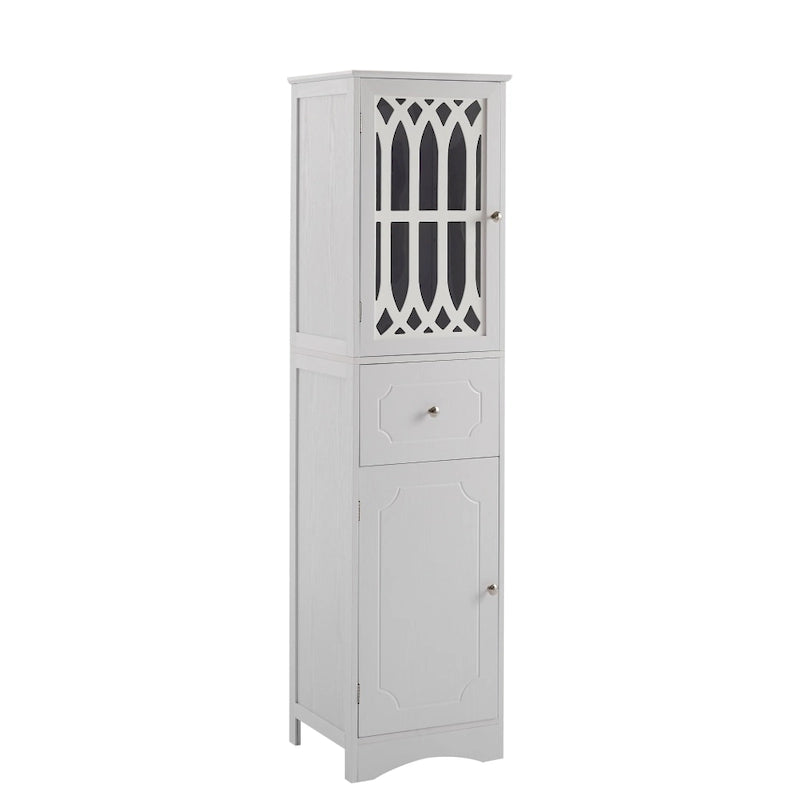 Meuble de rangement de salle de bain blanc sur pied avec étagère réglable