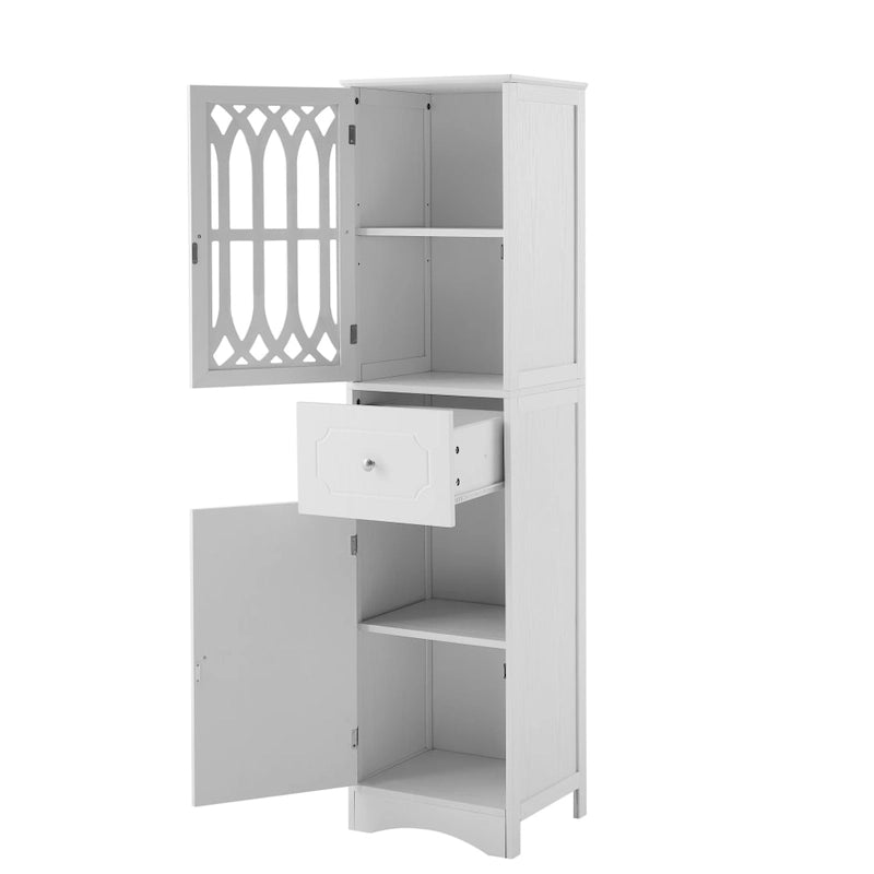 Meuble de rangement de salle de bain blanc sur pied avec étagère réglable
