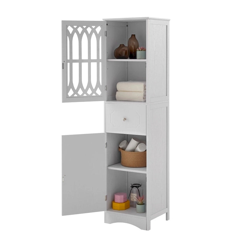 Meuble de rangement de salle de bain blanc sur pied avec étagère réglable