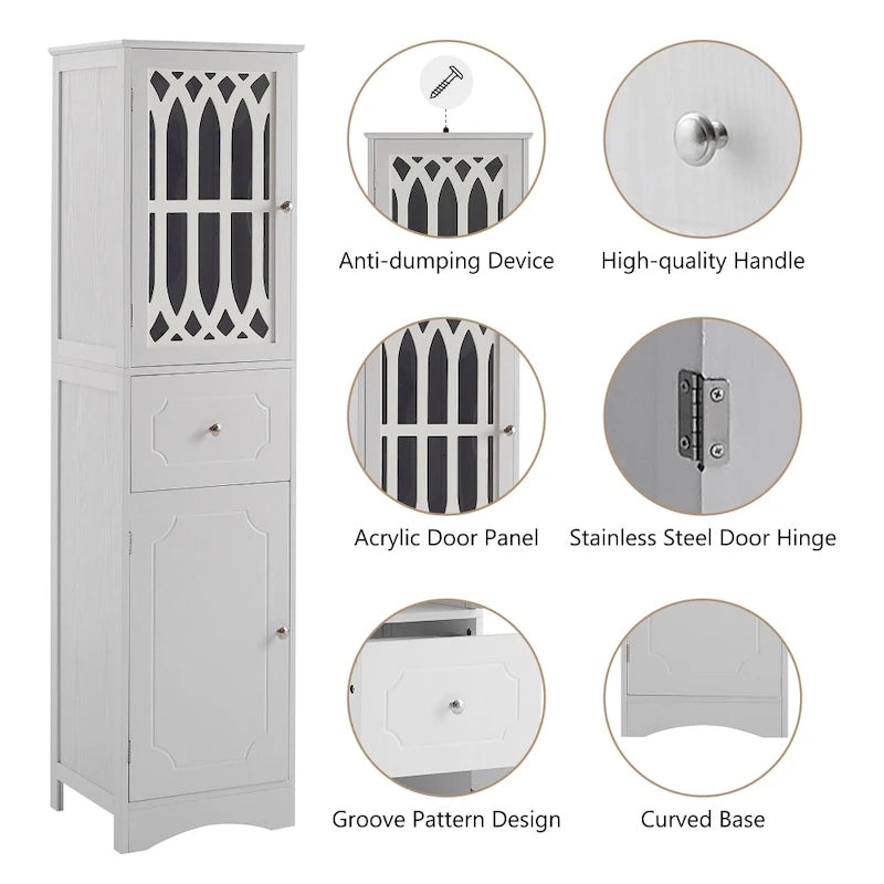 Meuble de rangement de salle de bain blanc sur pied avec étagère réglable