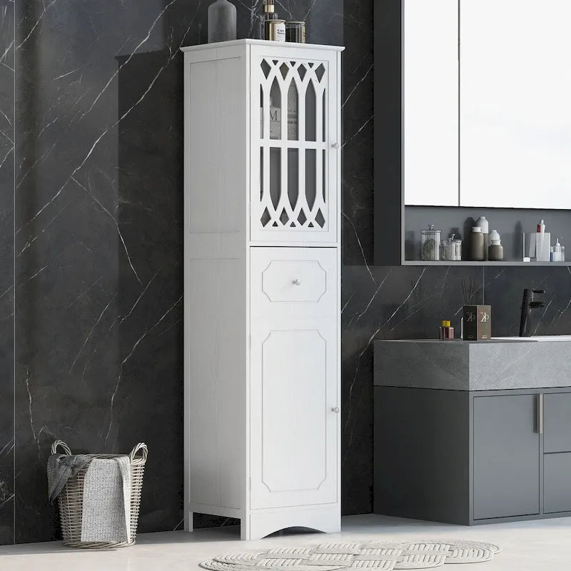 Meuble de rangement de salle de bain blanc sur pied avec étagère réglable