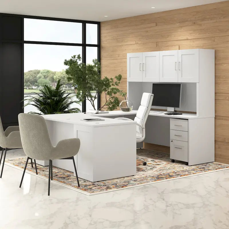 Armoire de bureau blanche à 4 portes, monoposte