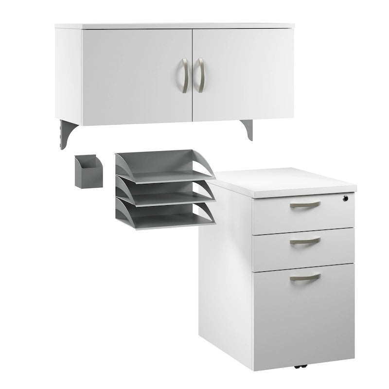 Ensemble de rangement de bureau 4 pièces cerisier/blanc – Armoire, classeur mobile et organiseurs de bureau, 1 personne