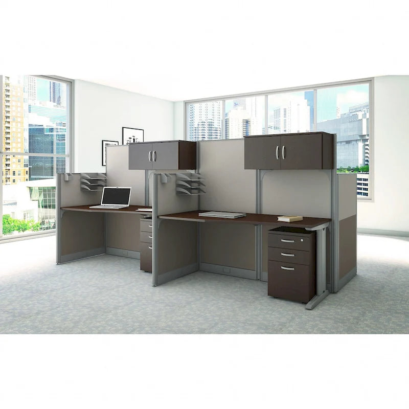 Ensemble de rangement de bureau 4 pièces cerisier/blanc – Armoire, classeur mobile et organiseurs de bureau, 1 personne