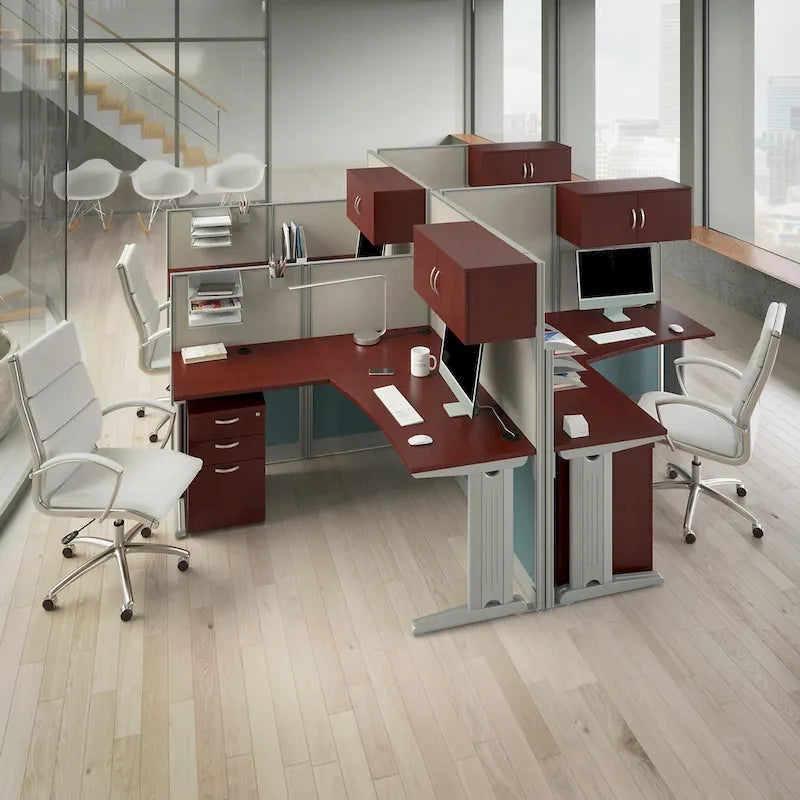 Ensemble de rangement de bureau 4 pièces cerisier/blanc – Armoire, classeur mobile et organiseurs de bureau, 1 personne