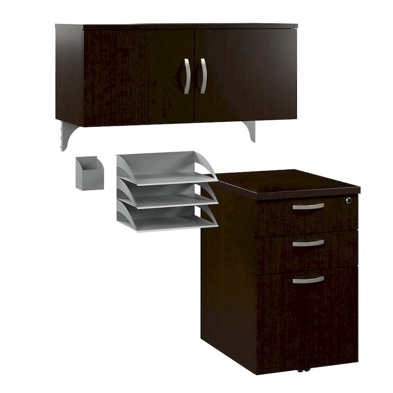 Ensemble de rangement de bureau 4 pièces cerisier/blanc – Armoire, classeur mobile et organiseurs de bureau, 1 personne