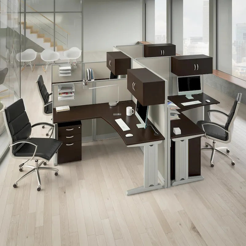 Ensemble de rangement de bureau 4 pièces cerisier/blanc – Armoire, classeur mobile et organiseurs de bureau, 1 personne