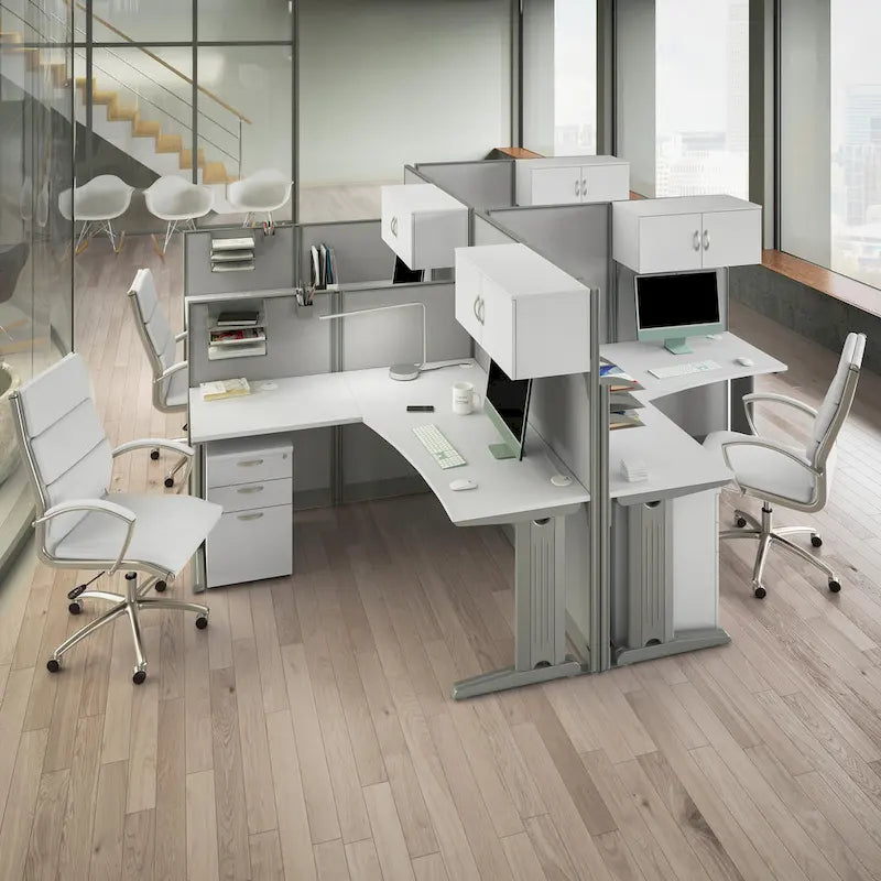 Ensemble de rangement de bureau 4 pièces cerisier/blanc – Armoire, classeur mobile et organiseurs de bureau, 1 personne