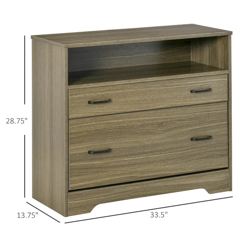 Classeur latéral avec étagère, Armoire de rangement de bureau à 2 tiroirs, Convient aux documents de format Lettre