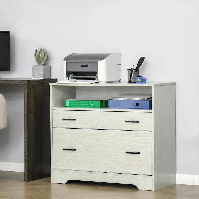 Classeur latéral avec étagère, Armoire de rangement de bureau à 2 tiroirs, Convient aux documents de format Lettre