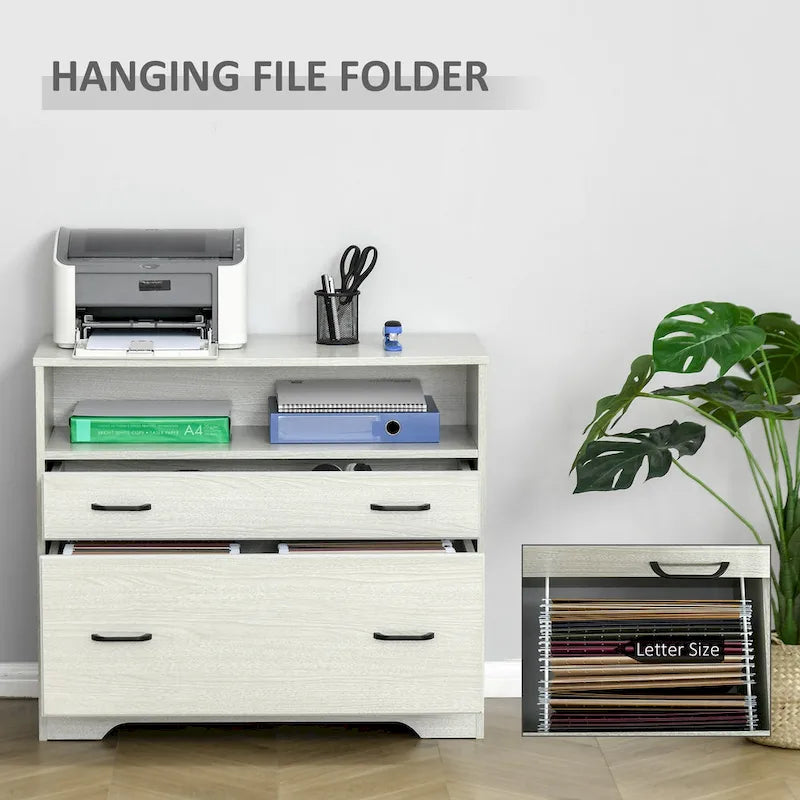 Classeur latéral avec étagère, Armoire de rangement de bureau à 2 tiroirs, Convient aux documents de format Lettre