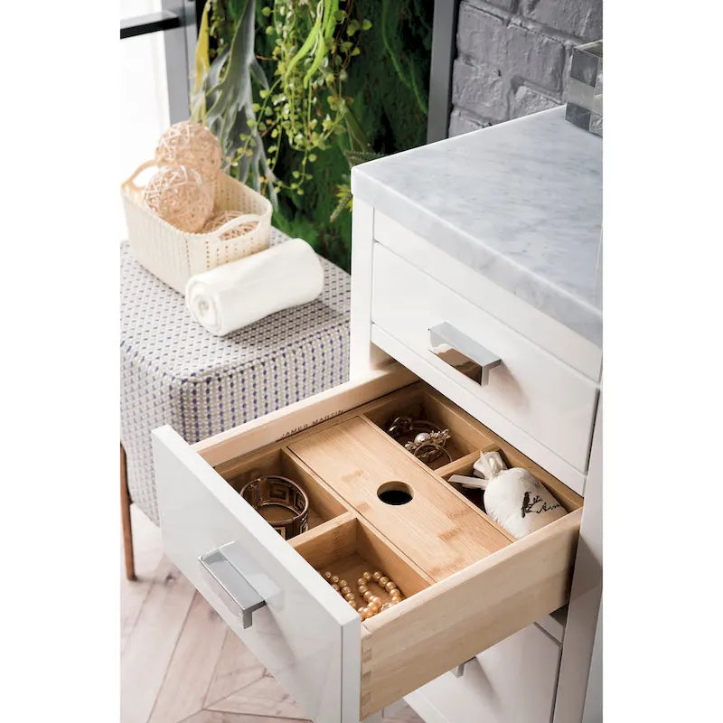Meuble bas 15 po avec tiroirs, blanc brillant