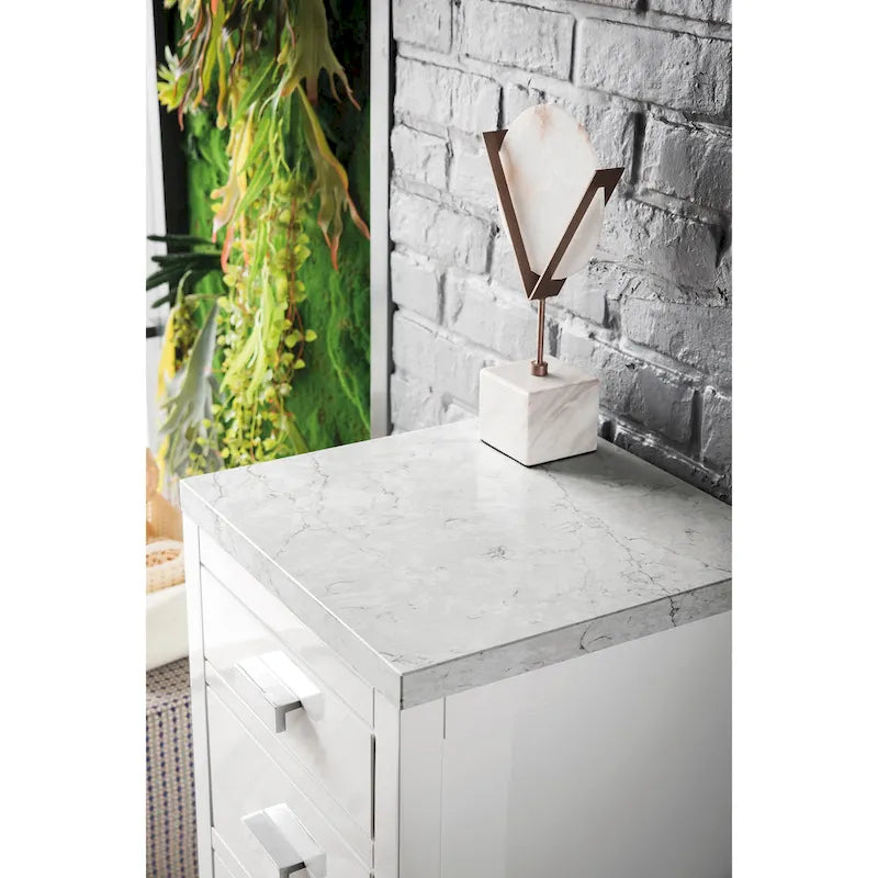 Meuble bas 15 po avec tiroirs, blanc brillant