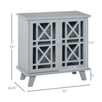 Bahut console de service et buffet avec portes à motifs ajourés et base surélevée, gris – 31 x 14,25 x 31