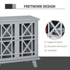 Bahut console de service et buffet avec portes à motifs ajourés et base surélevée, gris – 31 x 14,25 x 31