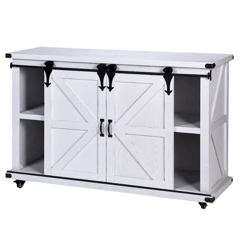 Meuble de rangement 2 portes avec centre ouvert, blanc vieilli
