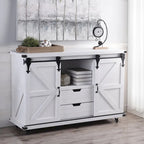 Meuble de rangement 2 portes avec centre ouvert, blanc vieilli