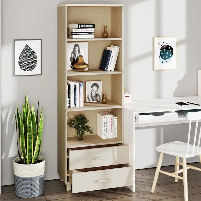 Bibliothèque avec armoire de rangement en pin massif pour entrée - 23,6x13,8x70,9