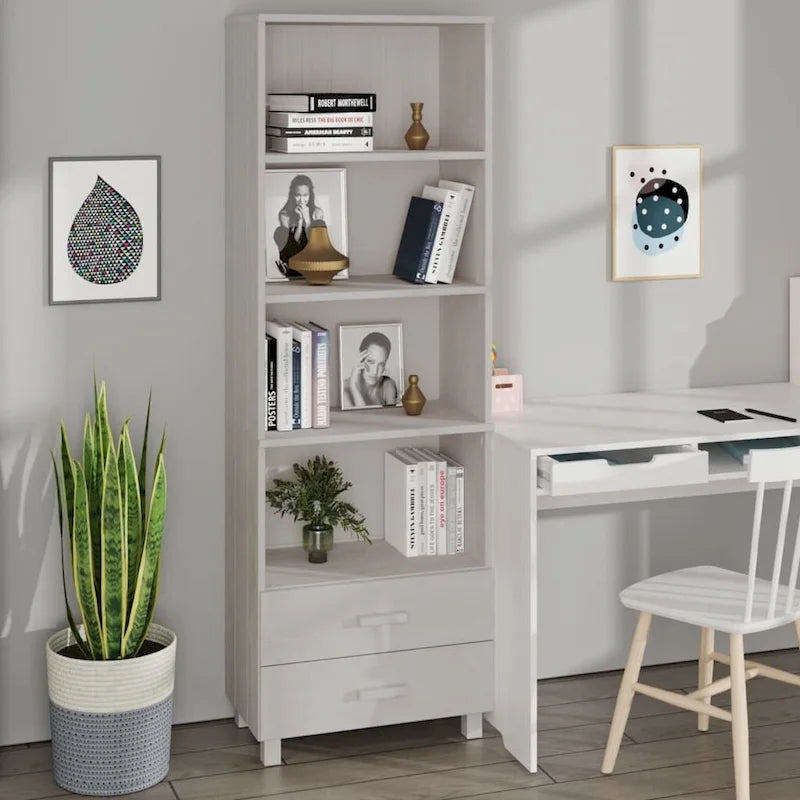 Bibliothèque avec armoire de rangement en pin massif pour entrée - 23,6x13,8x70,9