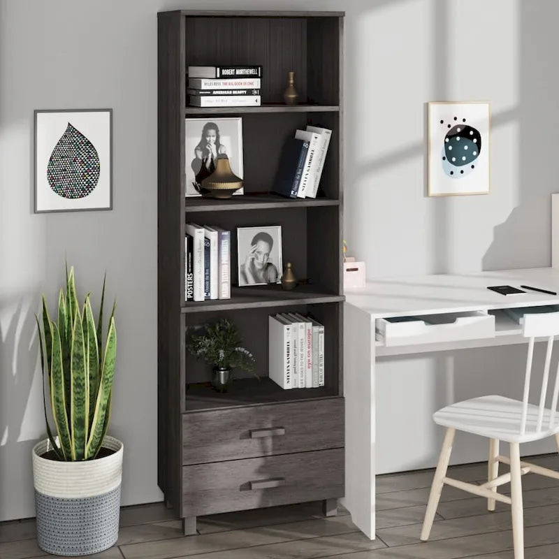 Bibliothèque avec armoire de rangement en pin massif pour entrée - 23,6x13,8x70,9