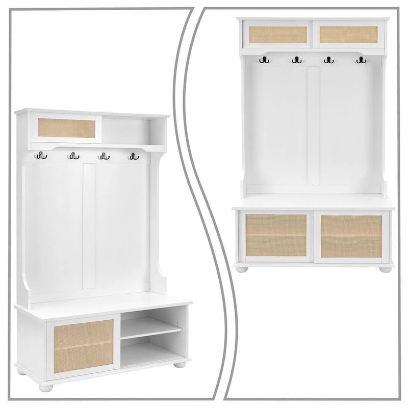 Commode de rangement en bois de style ferme classique avec portes d'armoire décoratives en rotin tressé