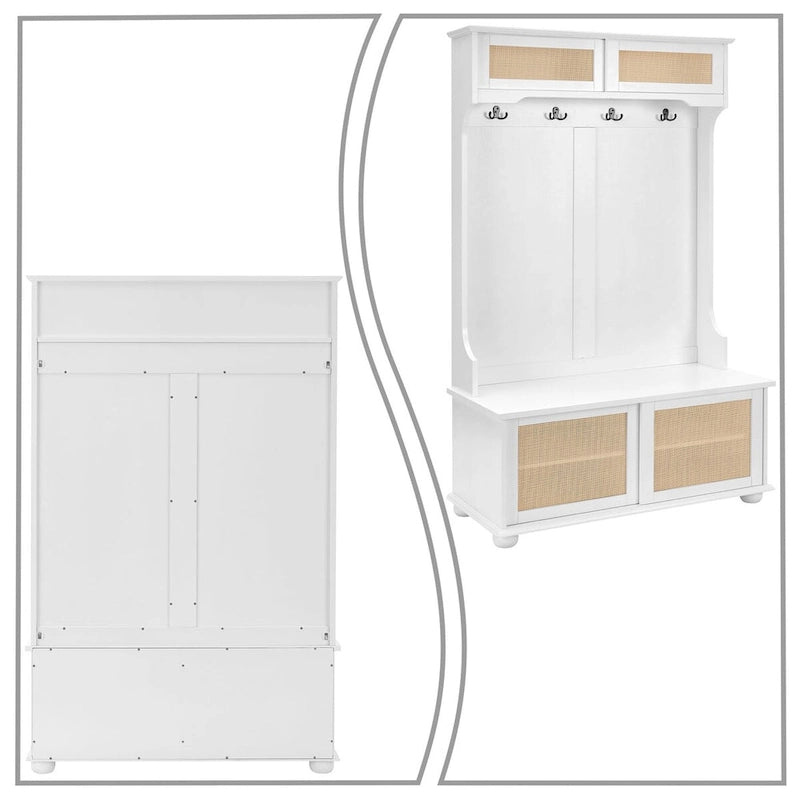 Commode de rangement en bois de style ferme classique avec portes d'armoire décoratives en rotin tressé