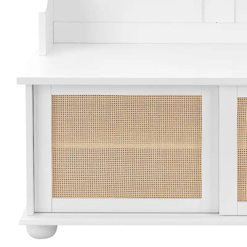 Commode de rangement en bois de style ferme classique avec portes d'armoire décoratives en rotin tressé