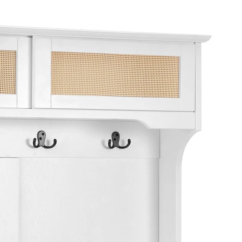 Commode de rangement en bois de style ferme classique avec portes d'armoire décoratives en rotin tressé