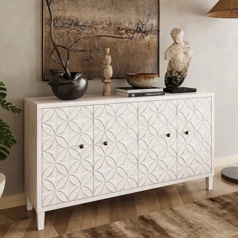 Meuble d'appoint 4 portes en bois, buffet de salle à manger – N/A