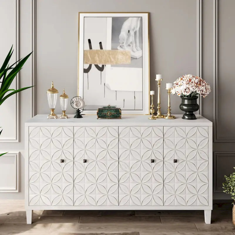 Meuble d'appoint 4 portes en bois, buffet de salle à manger – N/A