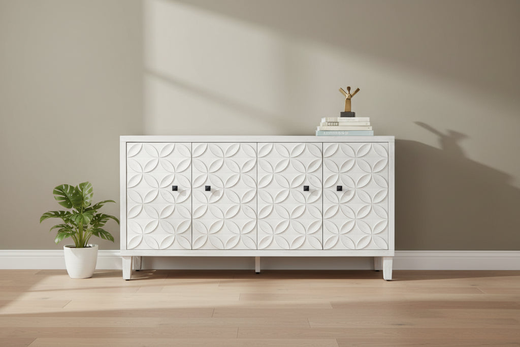 Meuble d'appoint 4 portes en bois, buffet de salle à manger – N/A