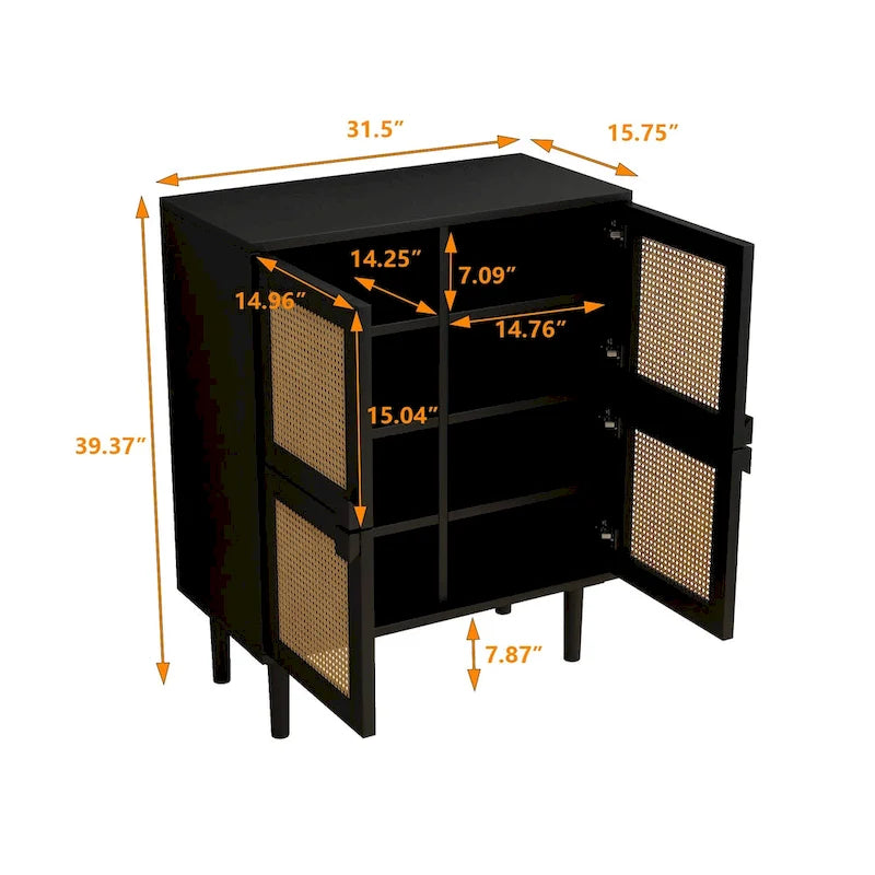 Meuble de rangement en rotin tressé à 4 portes