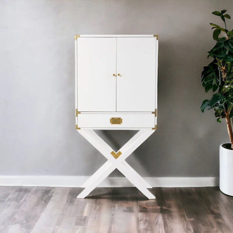 Présentoir d'angle blanc 30" avec une étagère et un tiroir