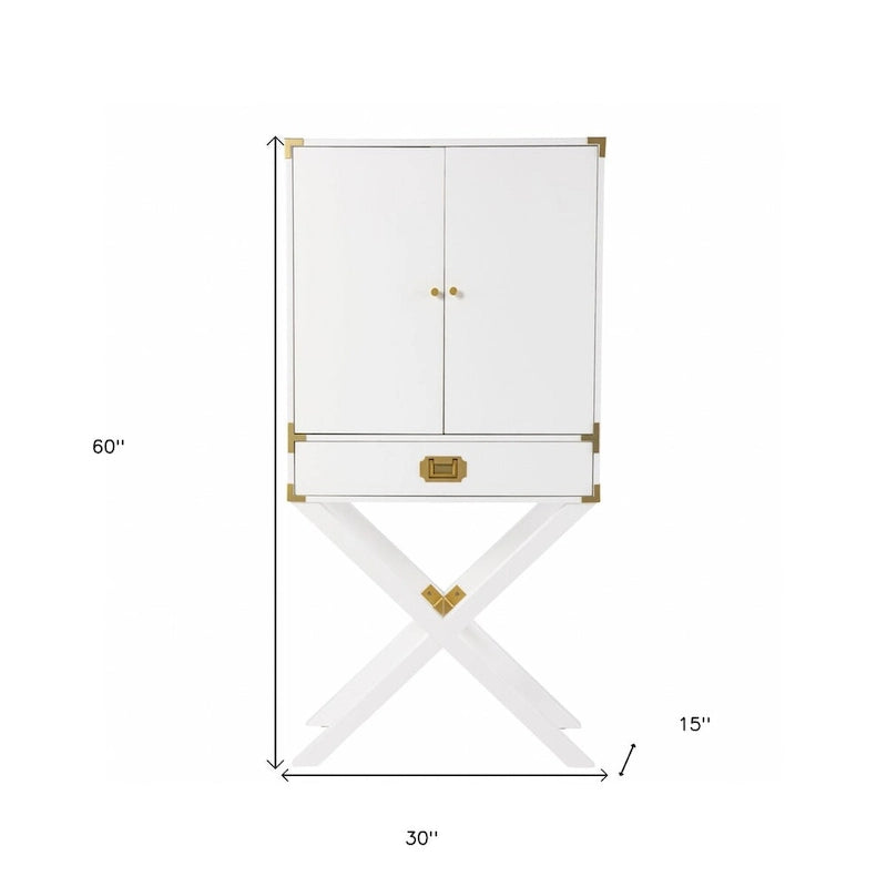 Présentoir d'angle blanc 30" avec une étagère et un tiroir