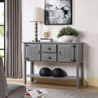 Console avec 2 tiroirs et placards et étagère inférieure, meuble de rangement de style rétro pour salle à manger (Gris antique)