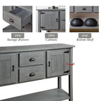 Console avec 2 tiroirs et placards et étagère inférieure, meuble de rangement de style rétro pour salle à manger (Gris antique)
