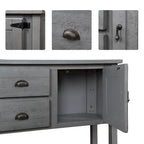 Console avec 2 tiroirs et placards et étagère inférieure, meuble de rangement de style rétro pour salle à manger (Gris antique)
