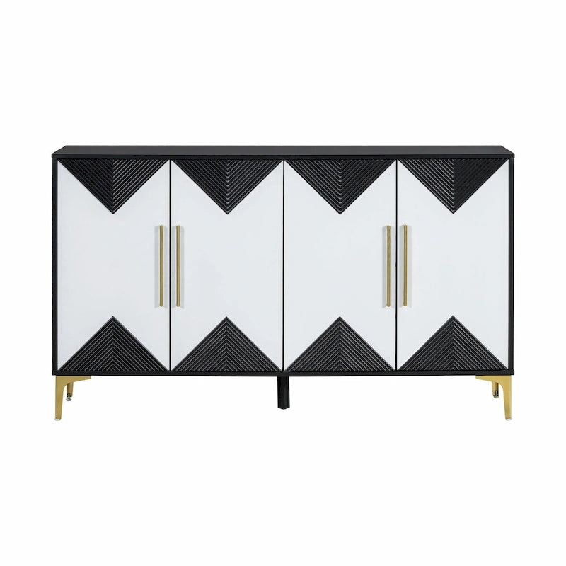 Cabinet unique à quatre portes avec portes à motif triangulaire bicolore