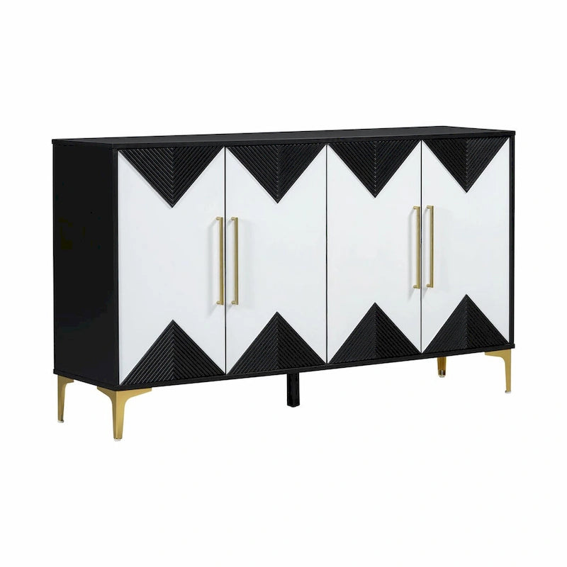 Cabinet unique à quatre portes avec portes à motif triangulaire bicolore