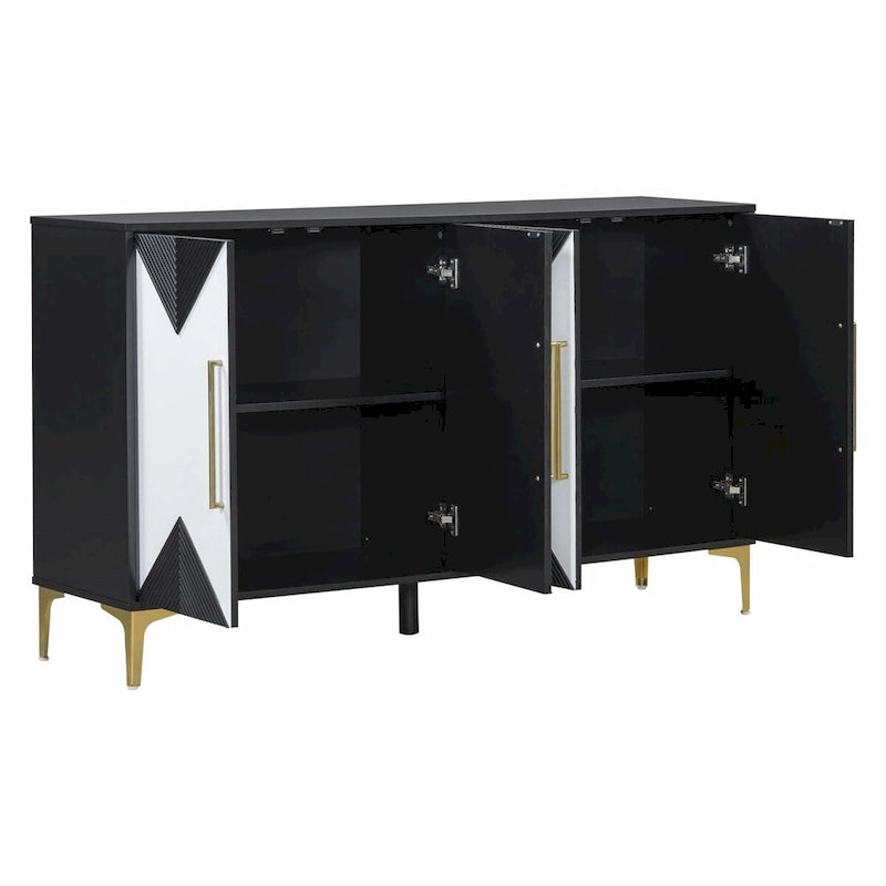 Cabinet unique à quatre portes avec portes à motif triangulaire bicolore