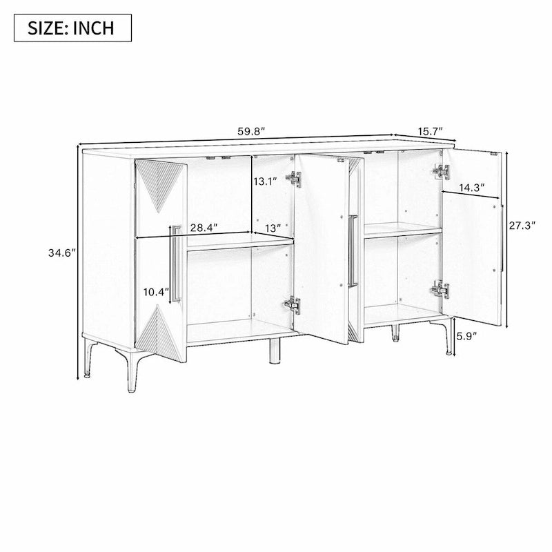Cabinet unique à quatre portes avec portes à motif triangulaire bicolore