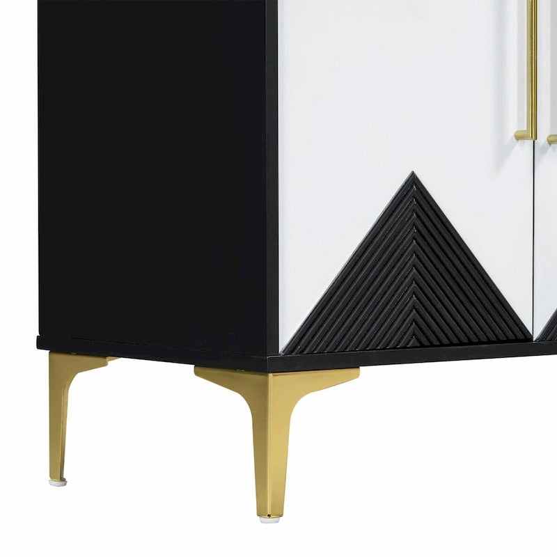 Cabinet unique à quatre portes avec portes à motif triangulaire bicolore