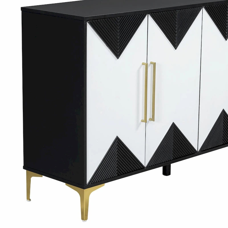 Cabinet unique à quatre portes avec portes à motif triangulaire bicolore