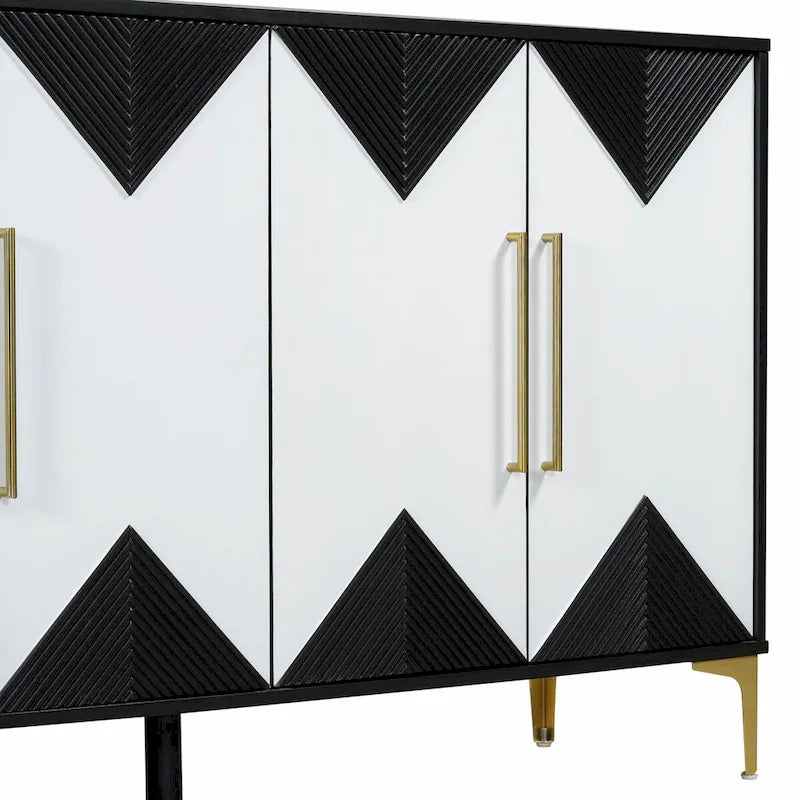Cabinet unique à quatre portes avec portes à motif triangulaire bicolore