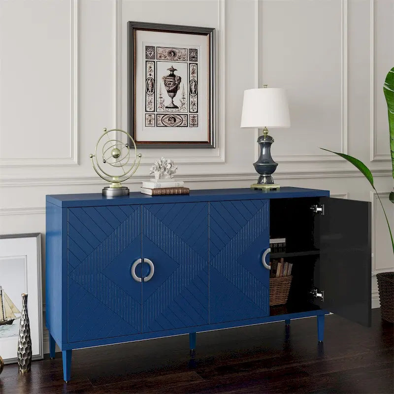 Armoire de rangement 4 portes, élégante et fonctionnelle, avec pieds en pin et MDF