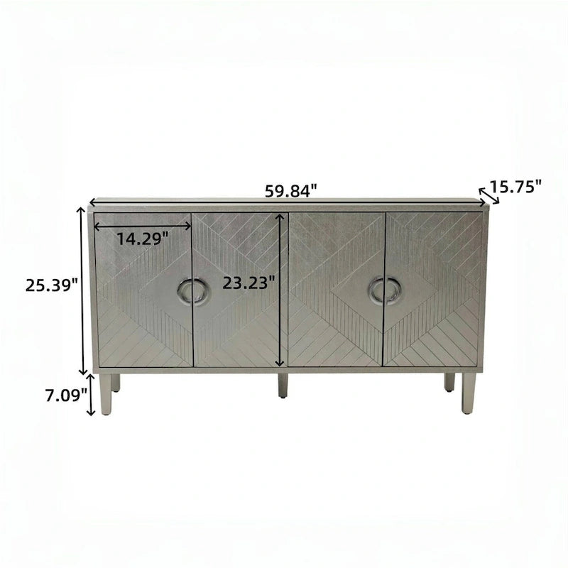 Armoire de rangement 4 portes, élégante et fonctionnelle, avec pieds en pin et MDF