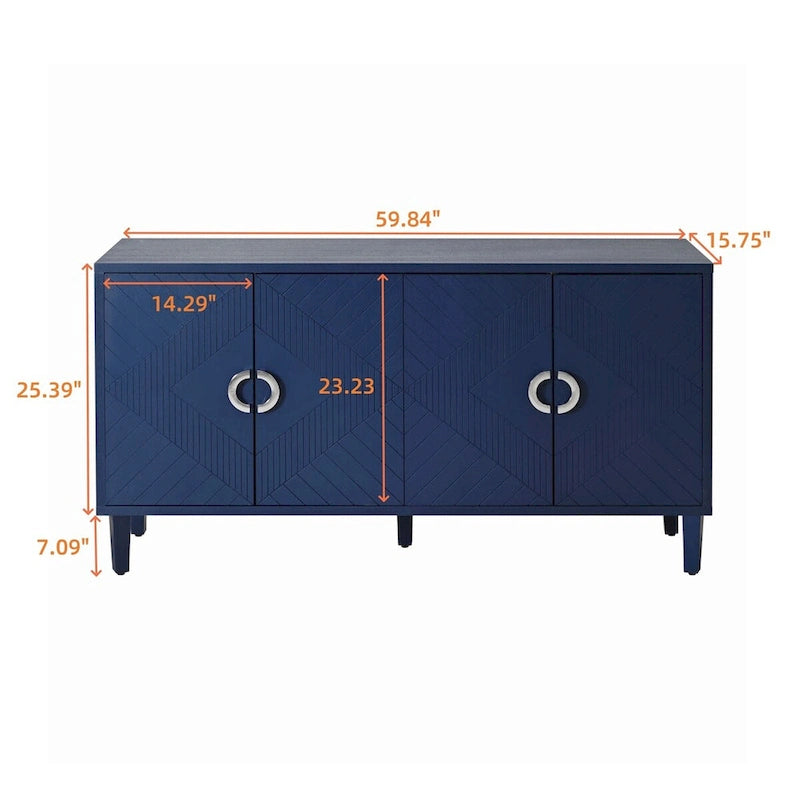 Armoire de rangement 4 portes, élégante et fonctionnelle, avec pieds en pin et MDF
