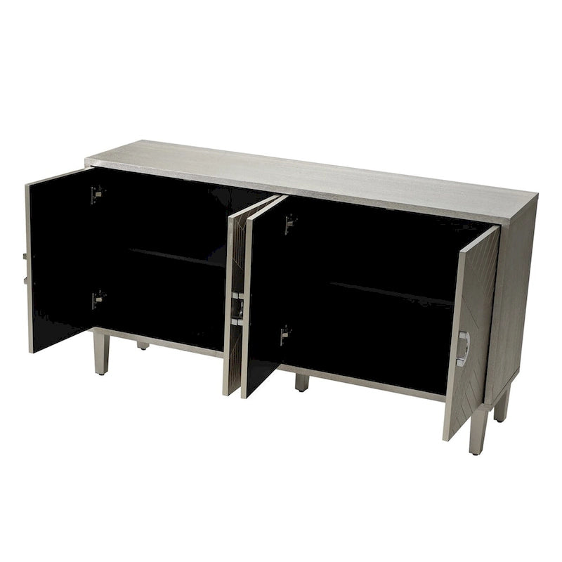 Armoire de rangement 4 portes, élégante et fonctionnelle, avec pieds en pin et MDF